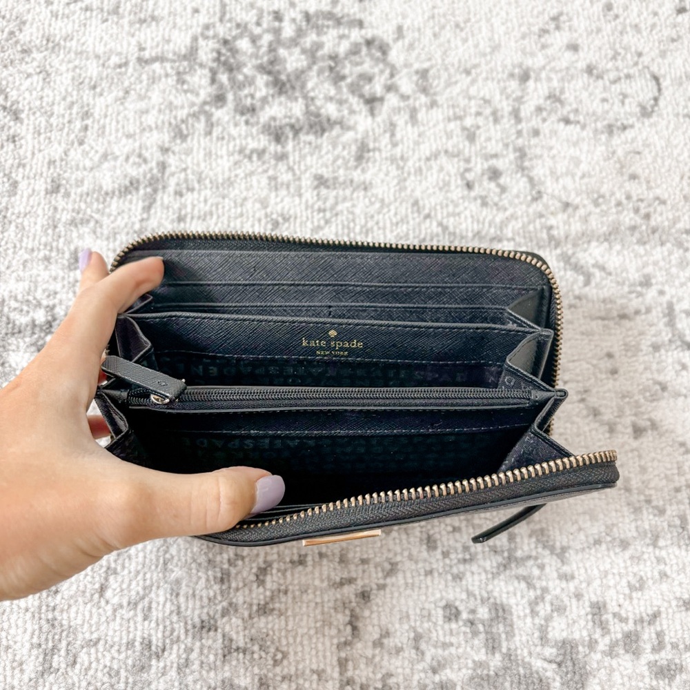 Kate Spade Black Leather Continental Zippered Wallet - Picture 4 of 10